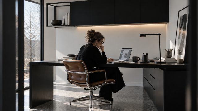 Kodukontor, kus must värv ei muuda ruumi raskeks